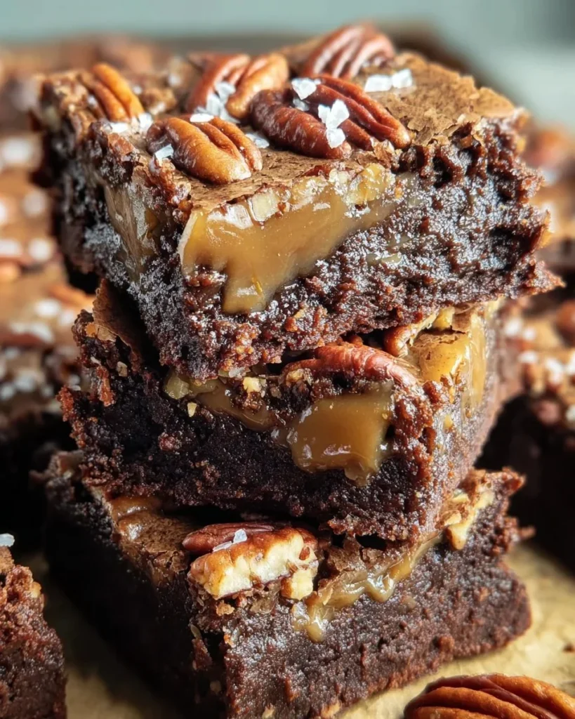 Delicious Pecan Pie Brownies Chocolate topped with pecans and chocolate drizzle