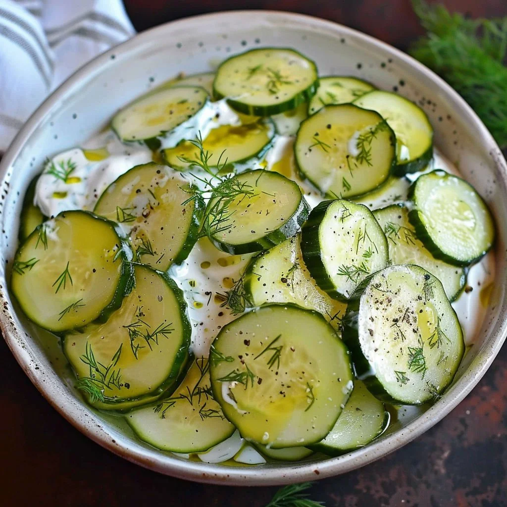 Delicious pickle juice ranch cucumber salad served in a bowl