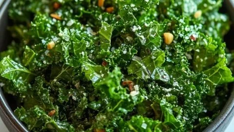 Vibrant and fresh quick and easy kale salad with colorful vegetables.