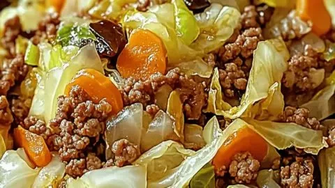 Quick Chinese Ground Beef and Cabbage Stir-Fry ready to serve on a plate