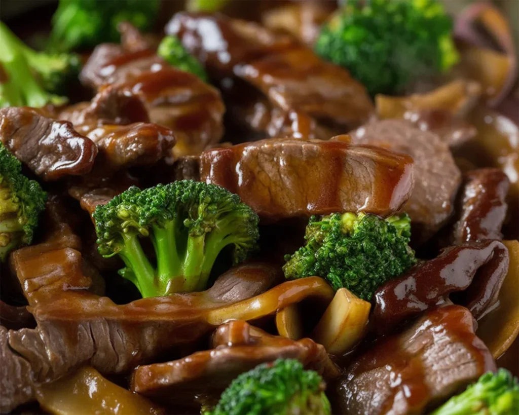 Delicious Beef and Broccoli Stir-Fry served with a savory sauce and fresh vegetables.
