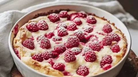 Delicious Raspberry White Chocolate Bake baked fresh for healthy mornings.