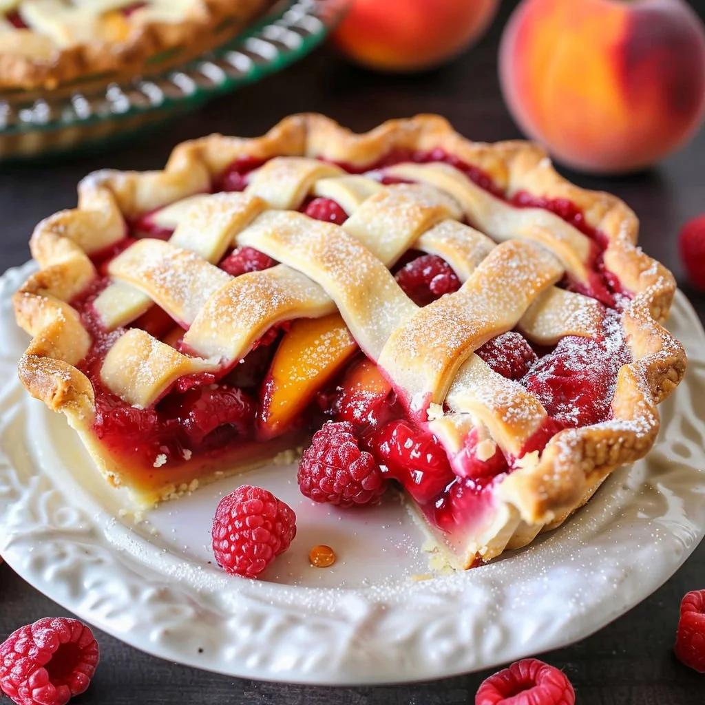 Delicious Raspberry Peach Pie with fresh raspberries and peaches