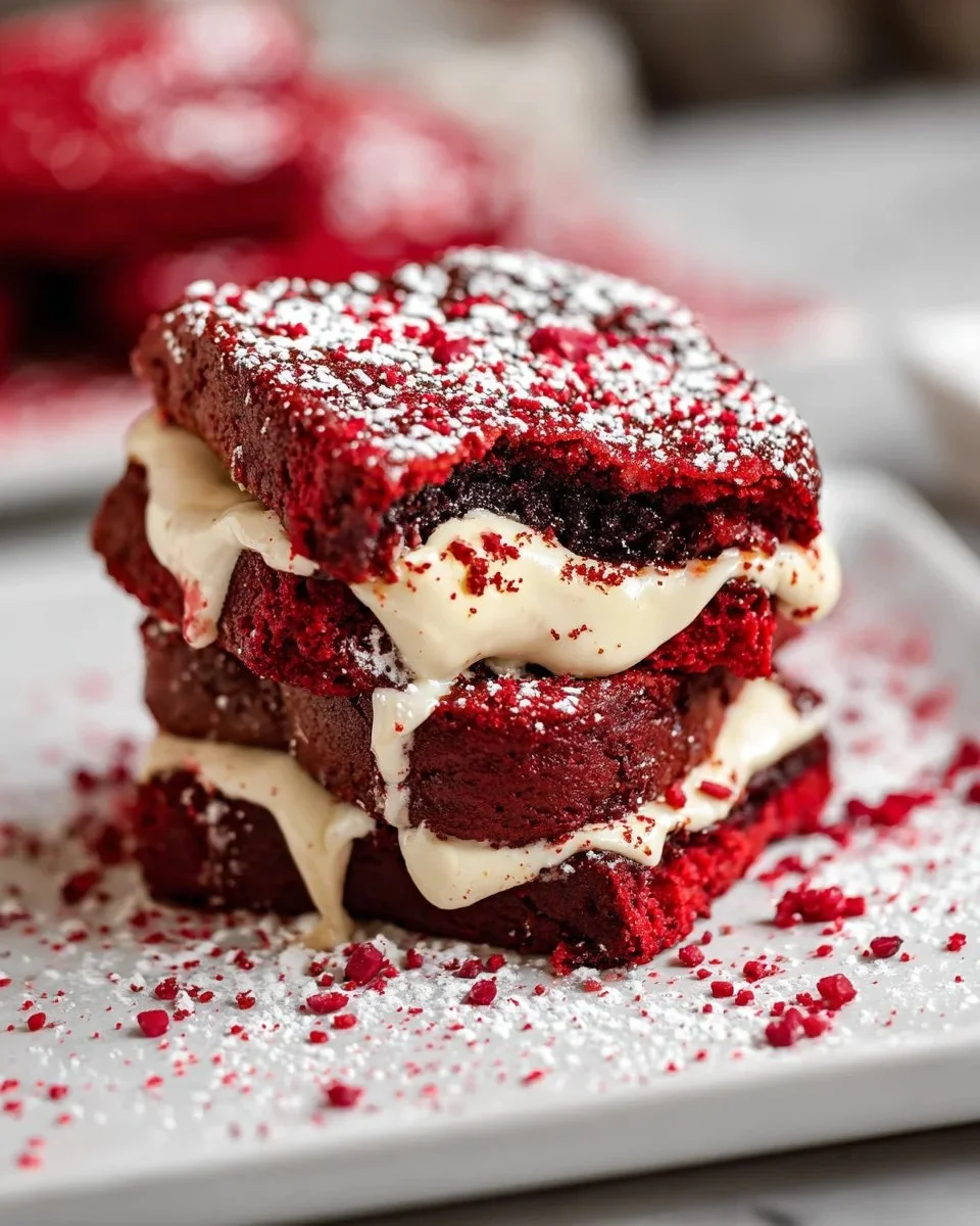 Delicious red velvet French toast topped with cream cheese icing and strawberries.
