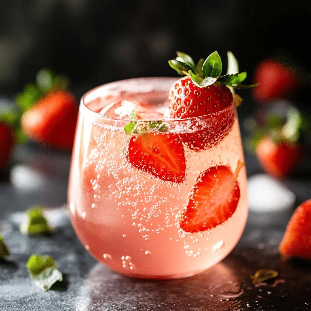 Refreshing strawberry sprite mocktail in a glass with fresh strawberries