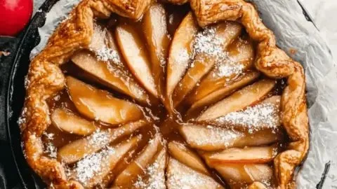 Salted Caramel Apple Galette with fresh apples and drizzled caramel sauce