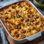 Delicious Sausage Breakfast Casserole served in a baking dish