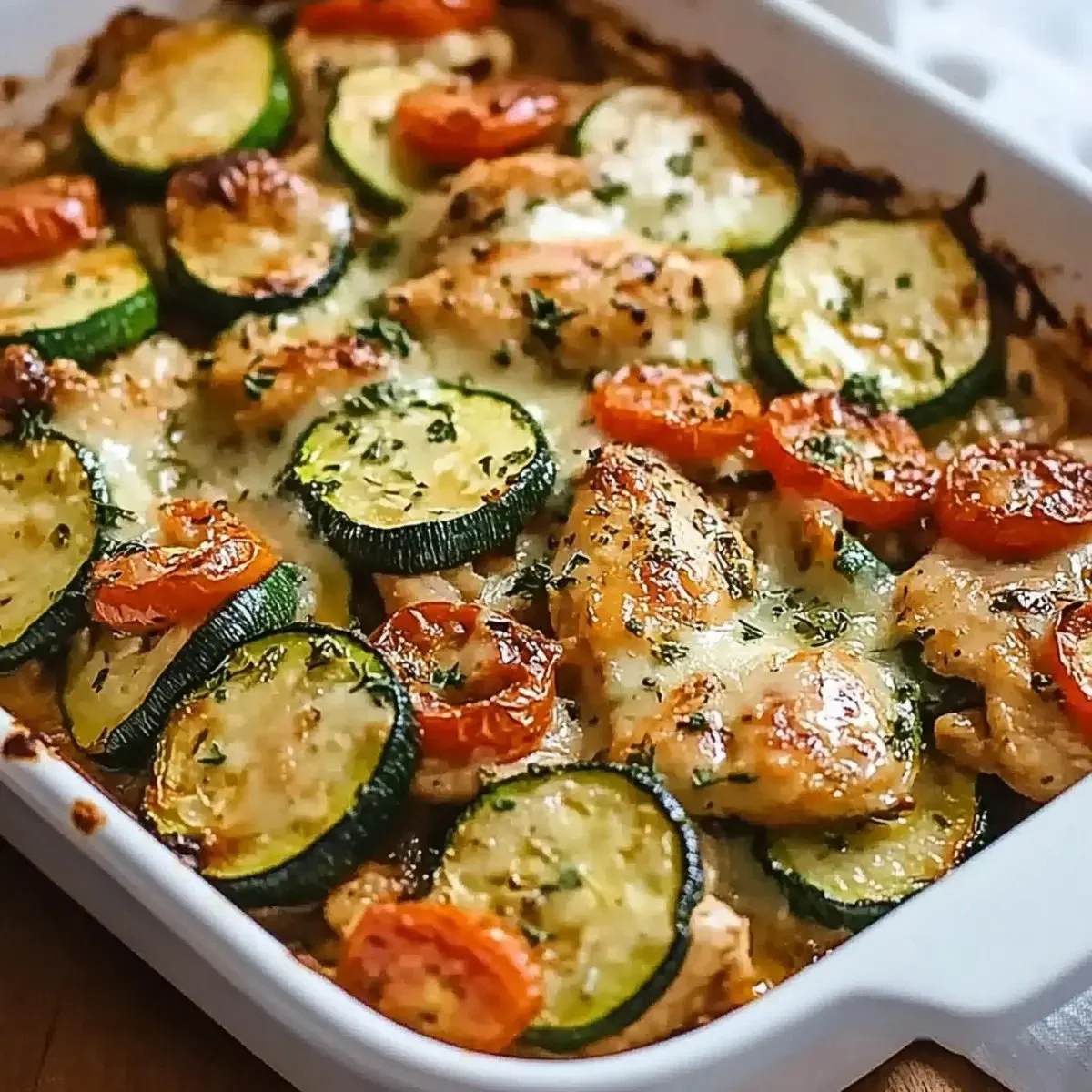Mediterranean Chicken Zucchini Bake with fresh ingredients and herbs