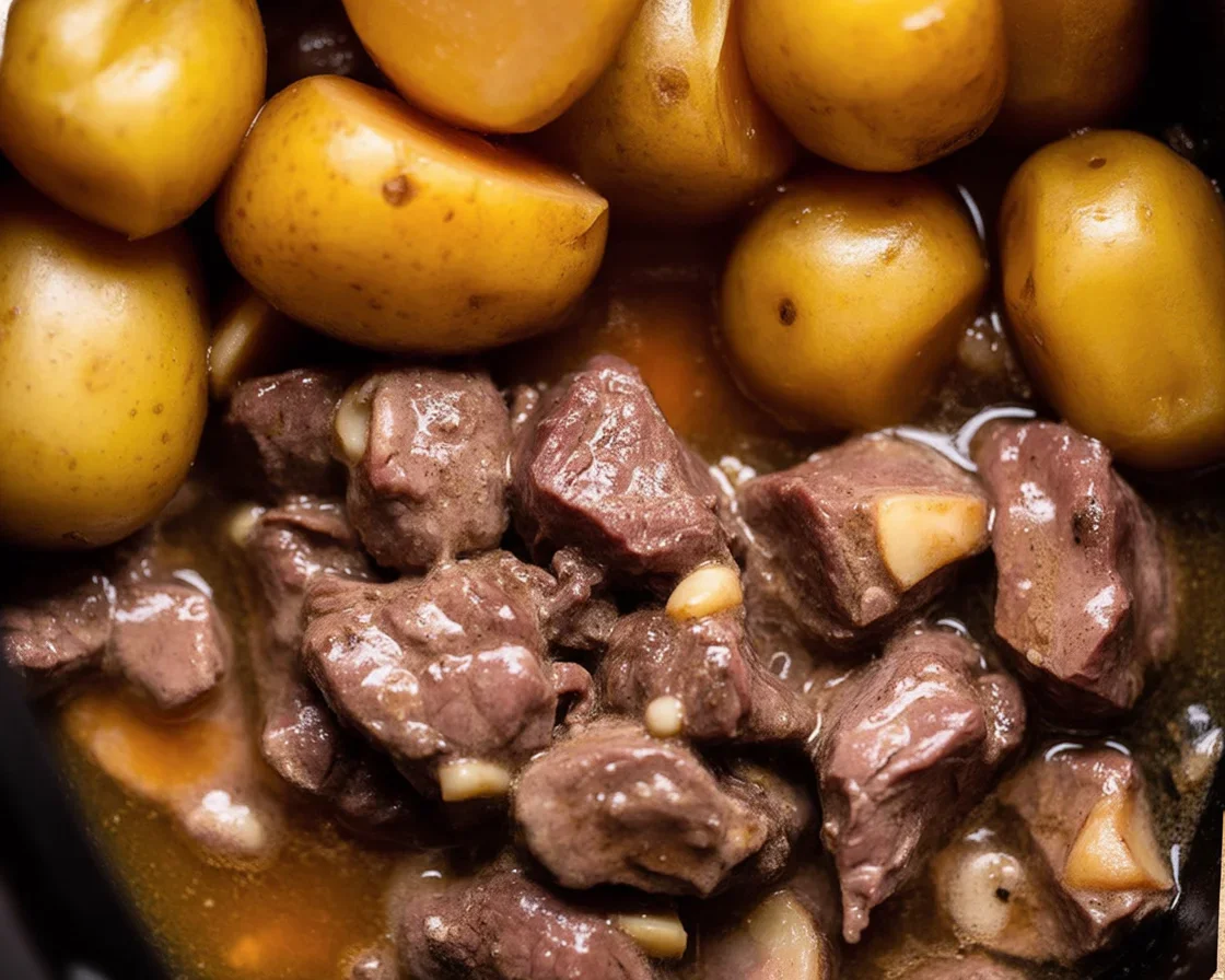 Delicious Garlic Butter Beef Bites with crispy potatoes in garlic butter sauce.
