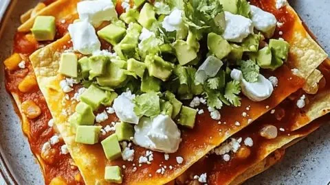 Delicious Sonoran Flat Enchiladas with smoky red chile sauce