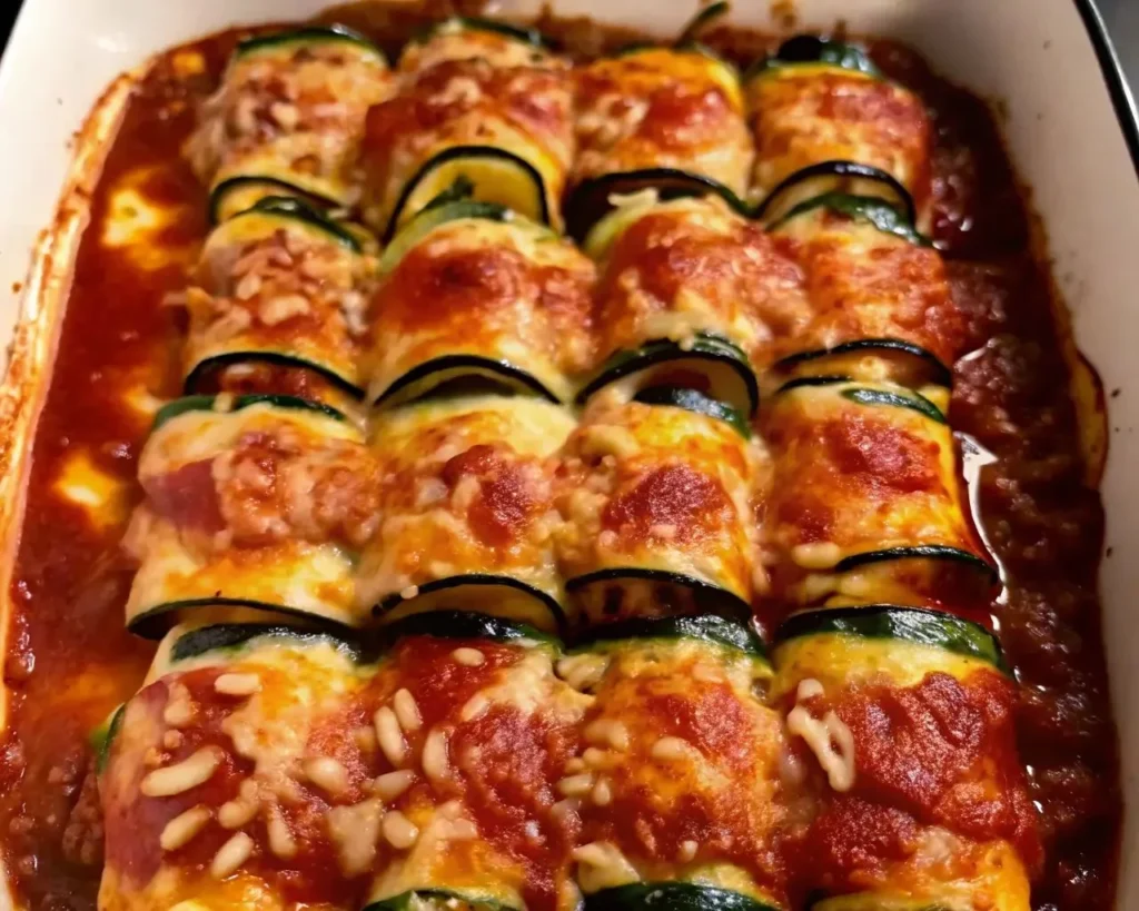 Delicious Vegan Zucchini Rollatini filled with creamy tofu ricotta and marinara sauce