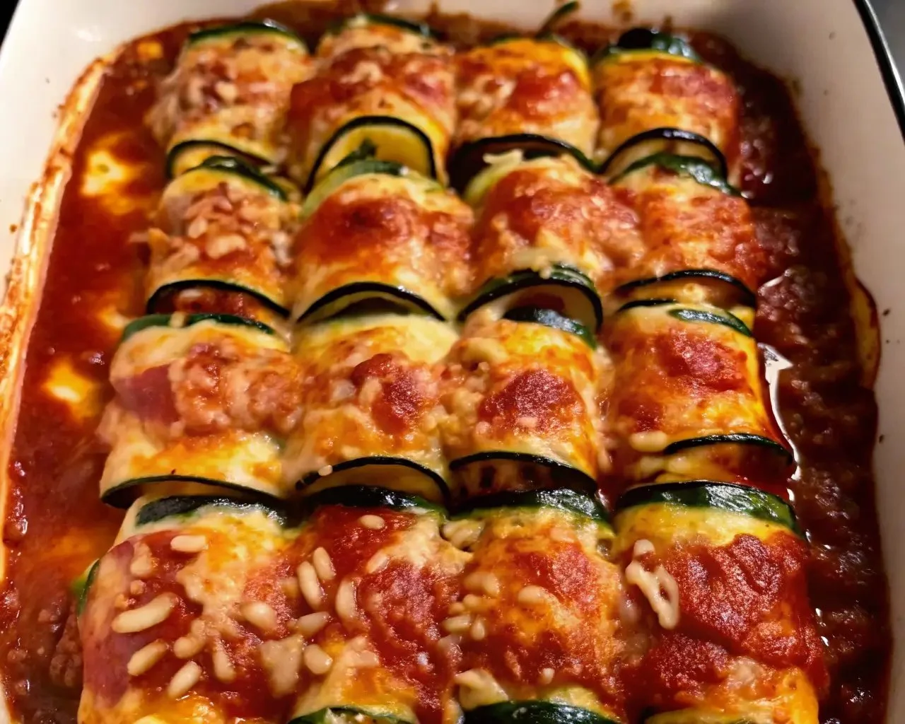 Delicious Vegan Zucchini Rollatini filled with creamy tofu ricotta and marinara sauce