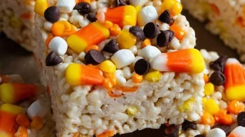 Colorful Halloween Rice Krispie Treats decorated for festive celebrations