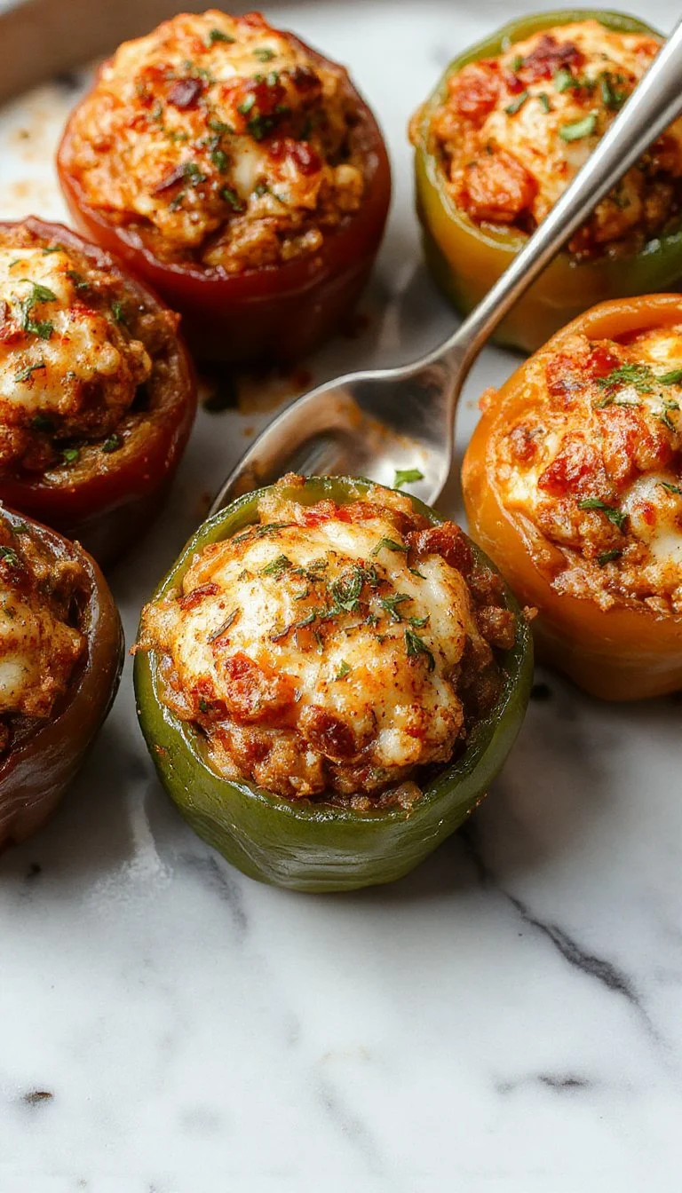 Slow cooker stuffed bell peppers recipe with colorful peppers and stuffing