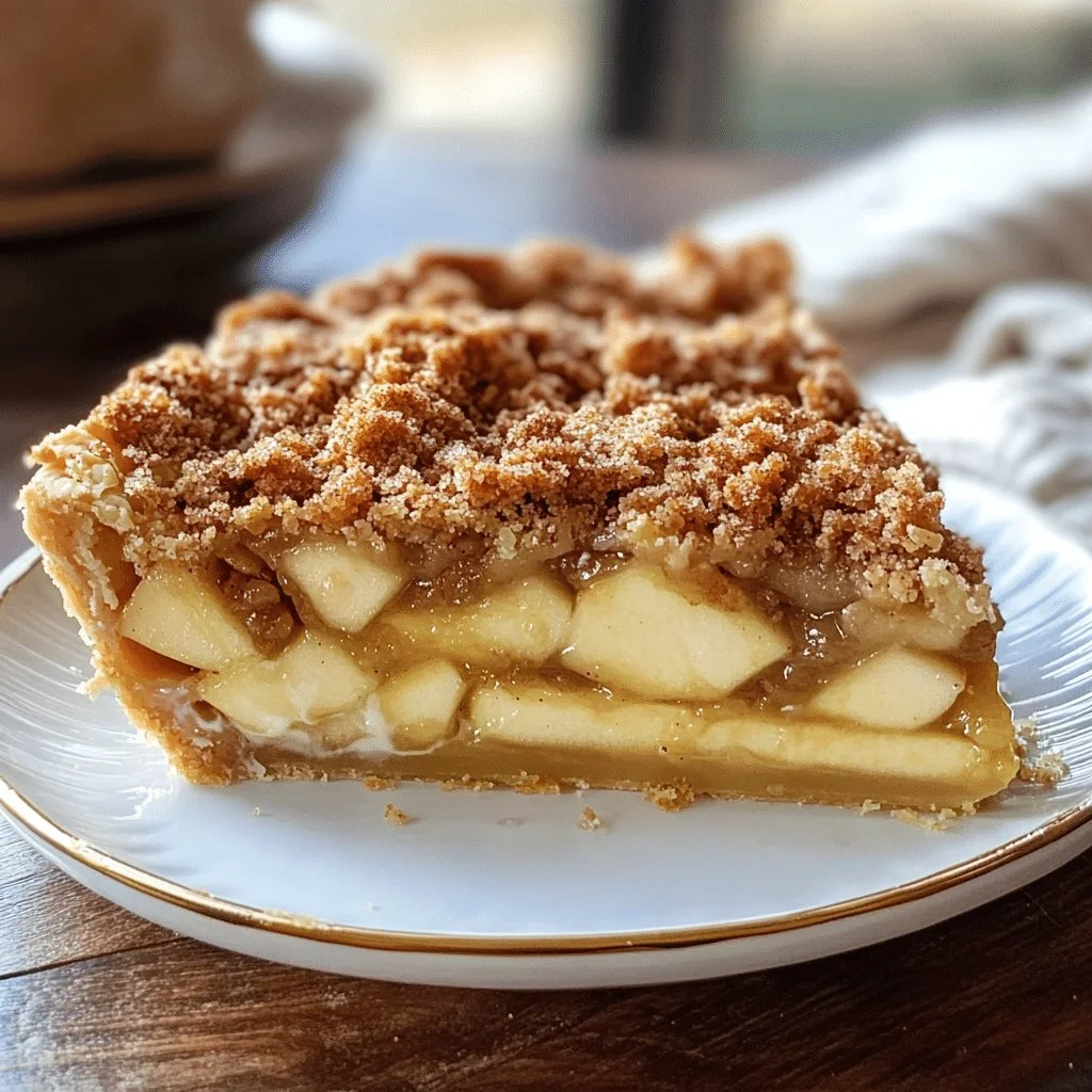 Slice of Sour Cream Apple Pie with Brown Sugar Streusel on a plate