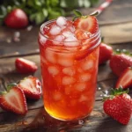 Glass of Southern strawberry iced tea with fresh strawberries and mint garnish