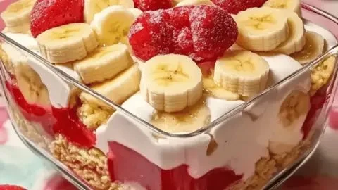 Delicious Strawberry Banana Pudding served in a elegant dessert bowl