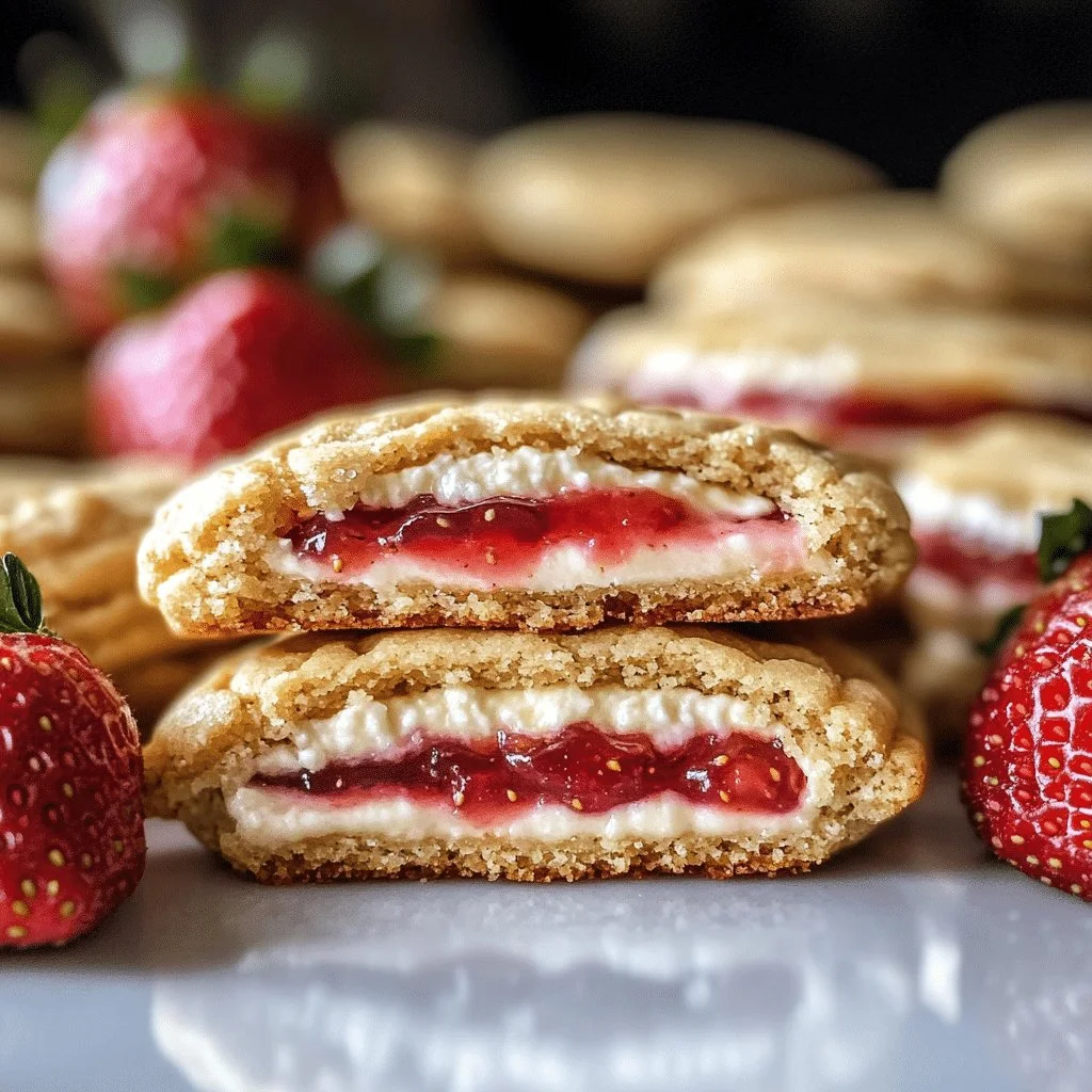 Delicious strawberry cheesecake cookies with jam filling on a plate