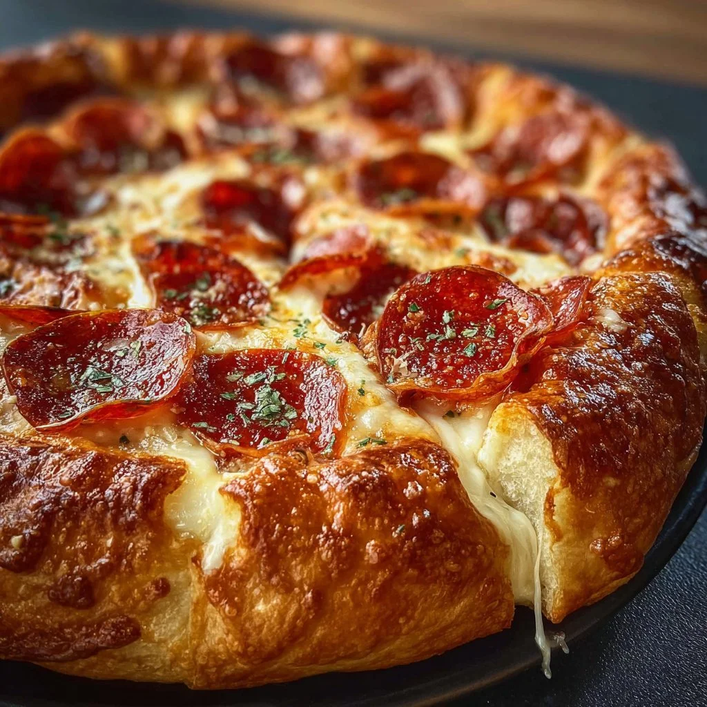 Stuffed Crust Pepperoni Pizza with gooey cheese and pepperoni slices