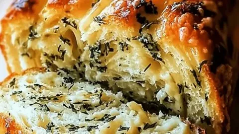 Swirled garlic herb and cheese bread fresh out of the oven