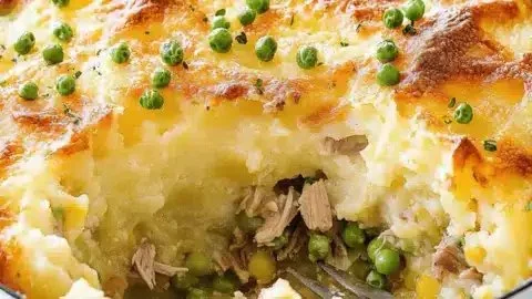 Delicious Shepherd's Pie made with leftover turkey and creamy mashed potatoes