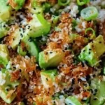 Fresh Tuna Avocado Salad served on crispy rice for a tasty family meal.