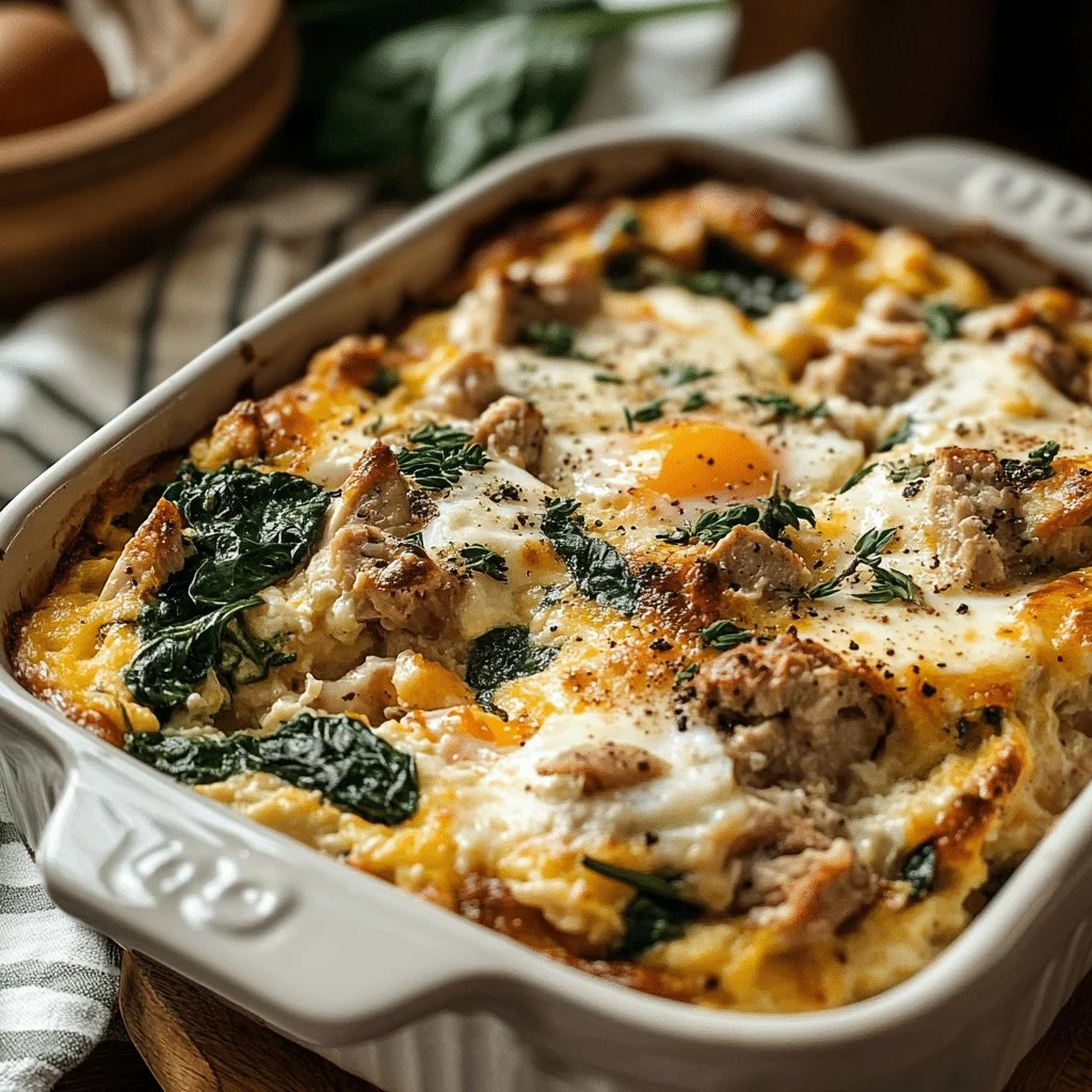 Turkey and egg breakfast casserole dish ready to serve