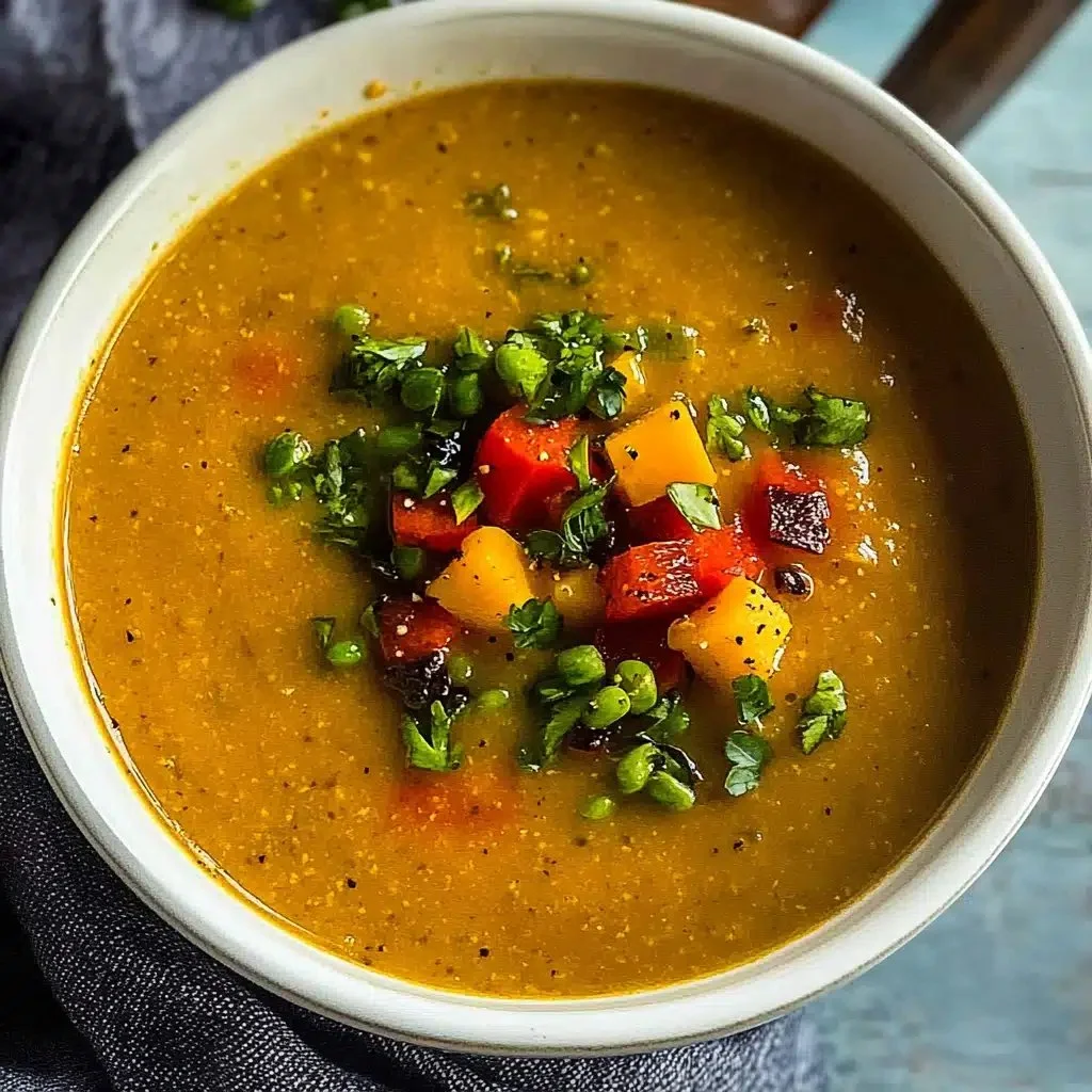 Bowl of creamy roasted veggie soup made from fresh vegetables
