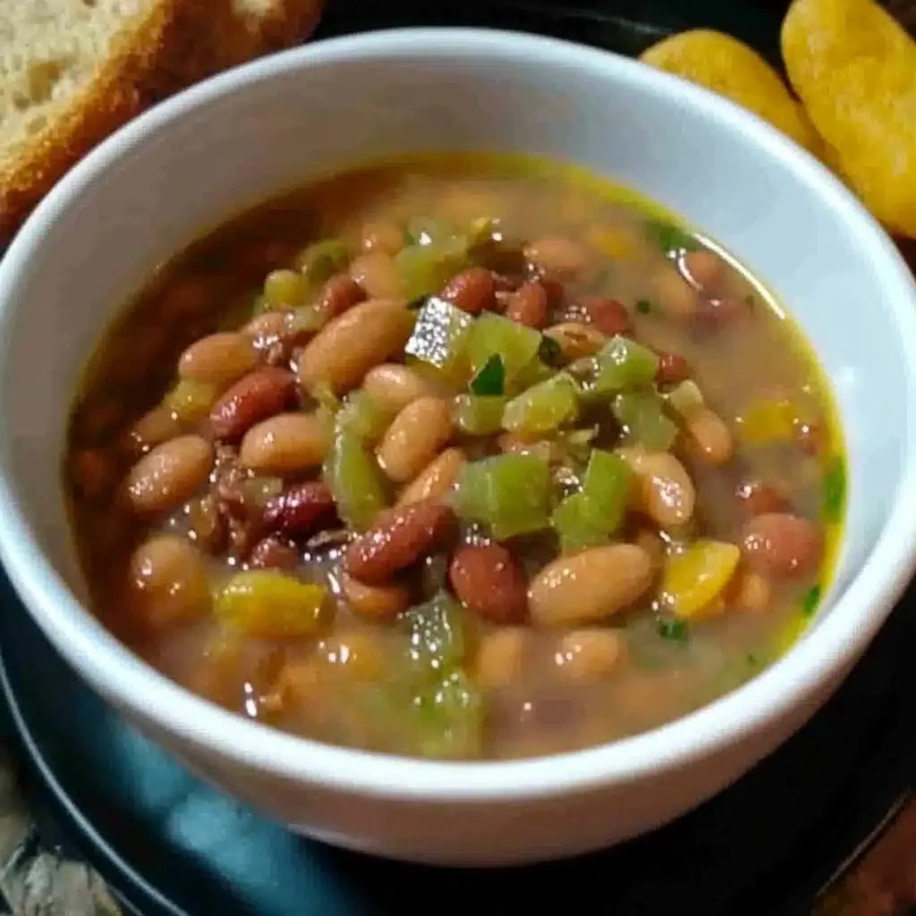Delicious slow cooker pinto beans served in a bowl with herbs and spices.