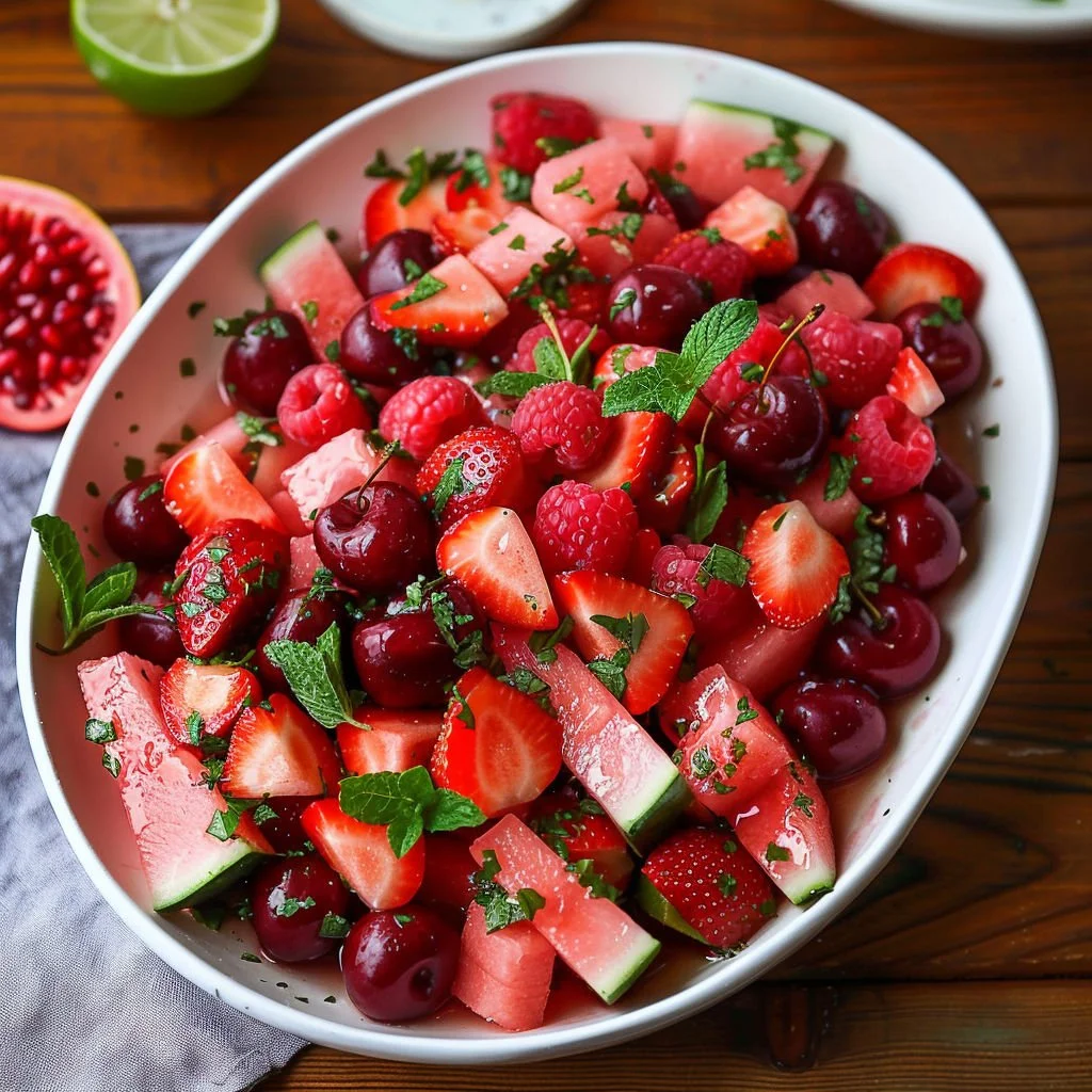 Delicious Watermelon Lime Mint Salad with fresh ingredients
