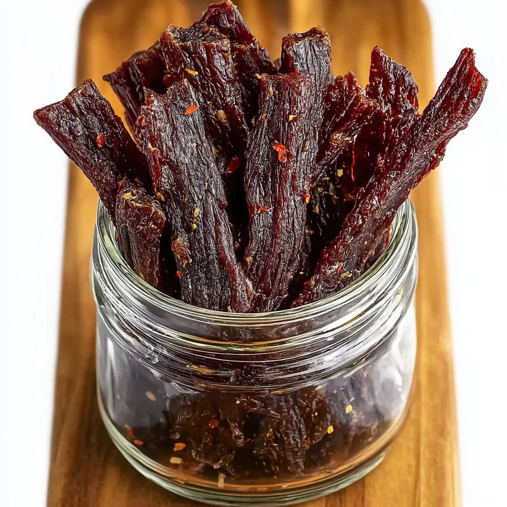 Homemade air fryer beef jerky ready to enjoy