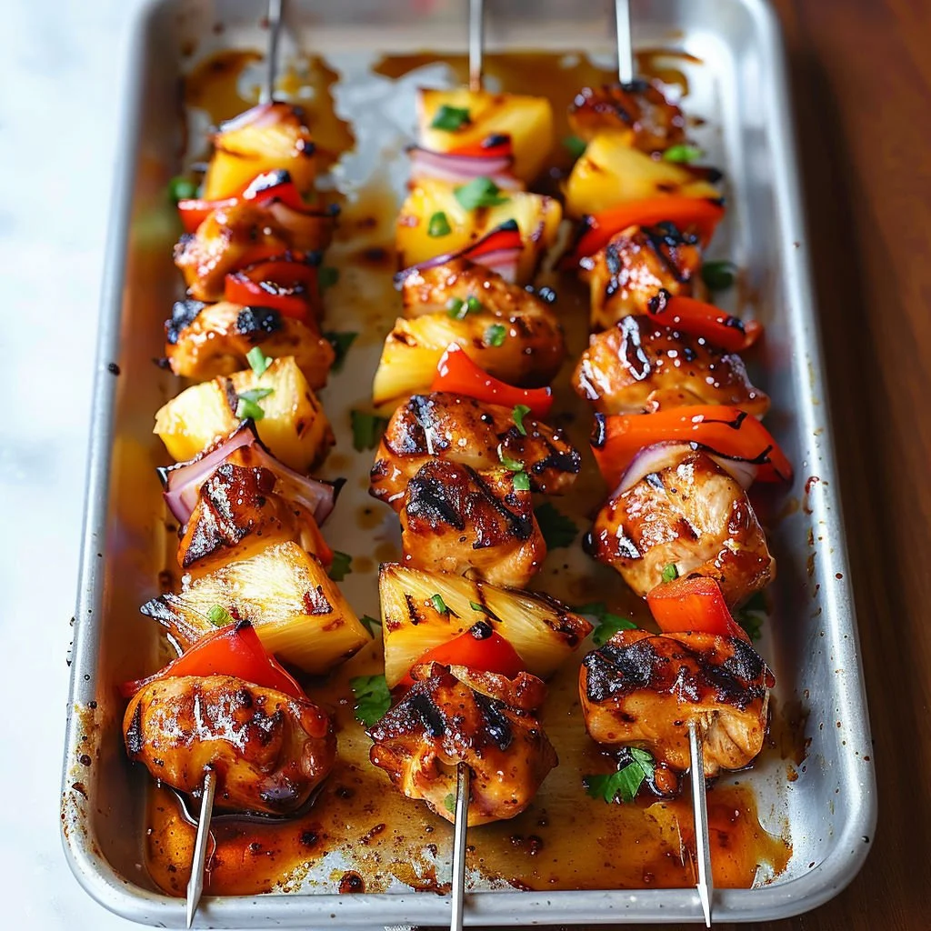 Delicious BBQ Pineapple Chicken Kabobs on the grill