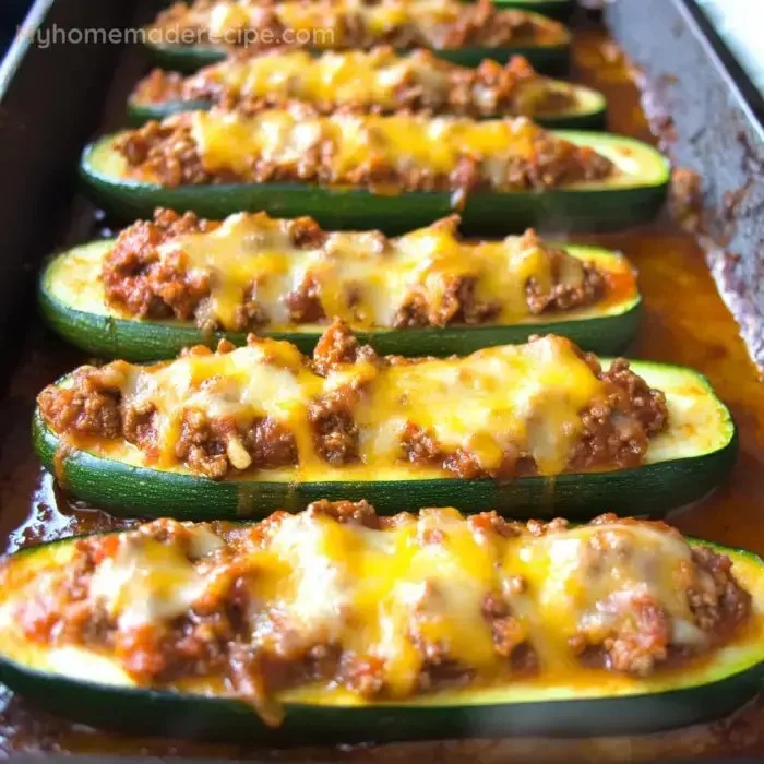 Healthy beef stuffed zucchini boats ready to serve