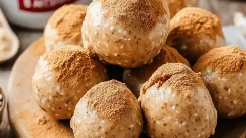 Delicious Biscoff cheesecake protein balls on a serving plate