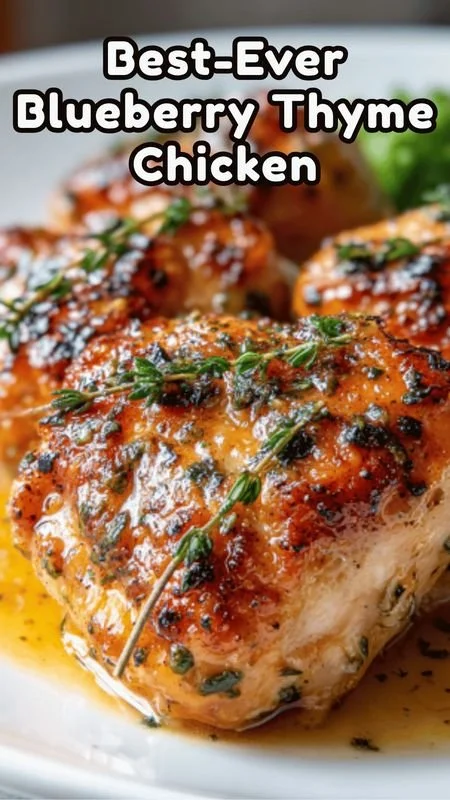 Delicious blueberry thyme chicken dish garnished with fresh herbs