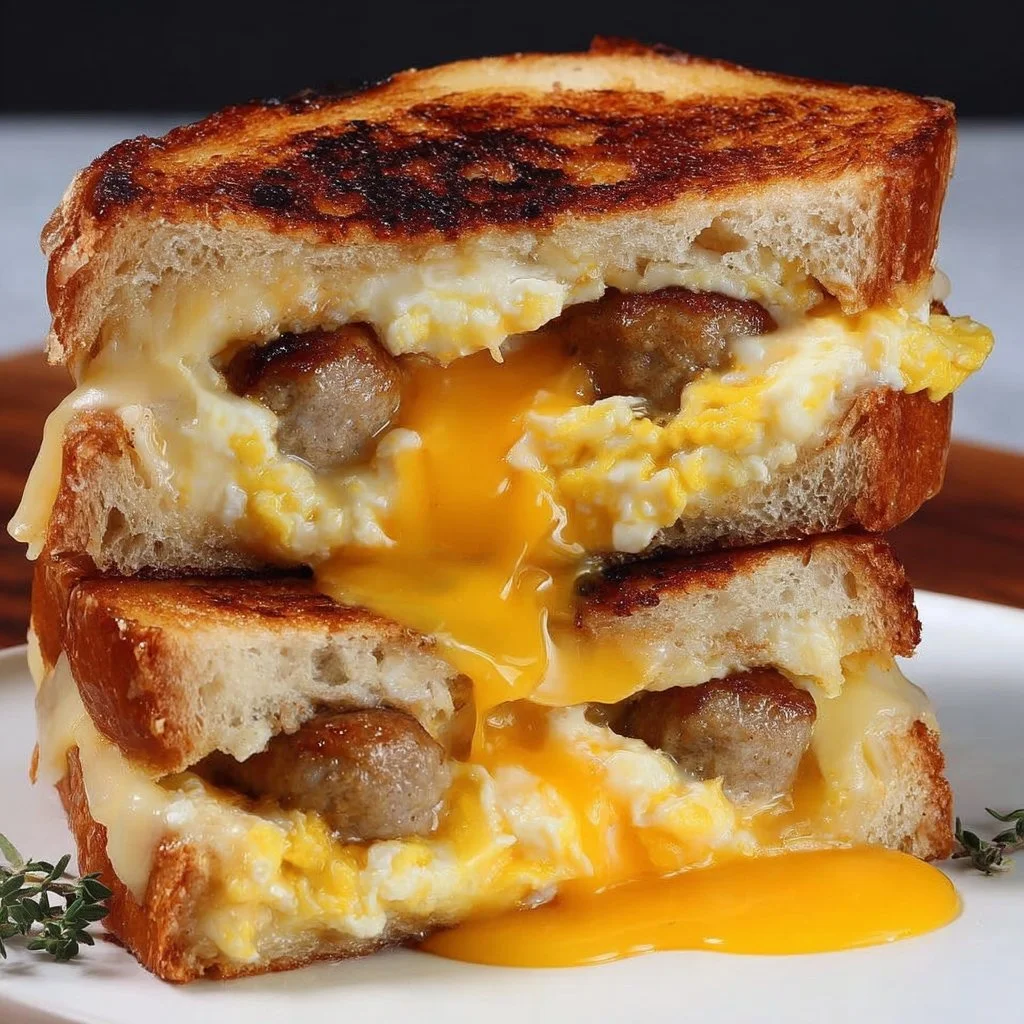 Delicious breakfast grilled cheese with eggs, a perfect morning treat