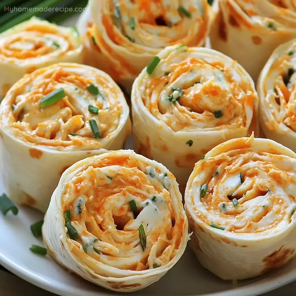 Buffalo Chicken Pinwheels served on a platter with dipping sauce