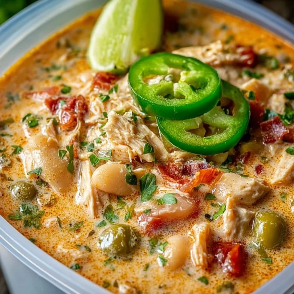 Bowl of creamy Cajun white chicken chili topped with cilantro