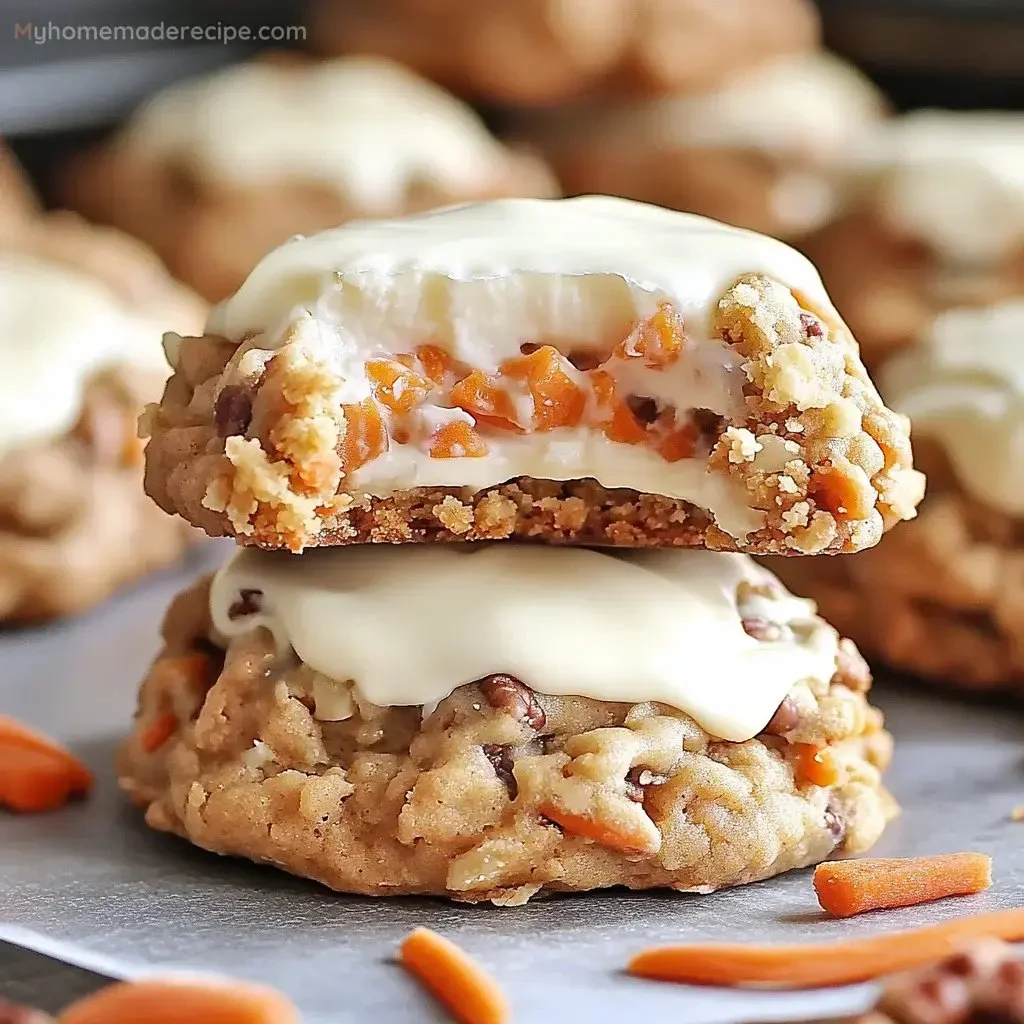 Delicious Carrot Cheesecake Cookies with creamy filling and carrot shavings.