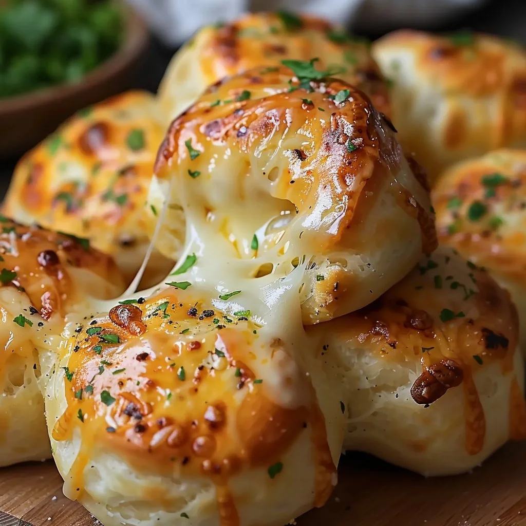 Delicious cheesy garlic butter bites ready to serve as an appetizer or snack.