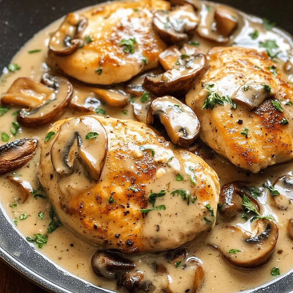 Delicious Chicken Marsala with mushrooms and creamy sauce served on a plate
