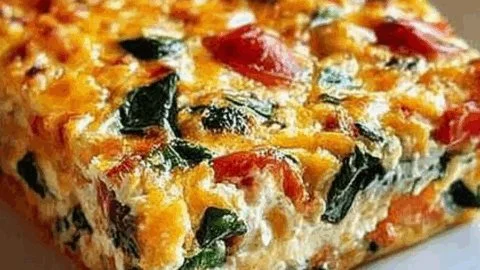 Delicious creamy cottage cheese egg bake fresh out of the oven.