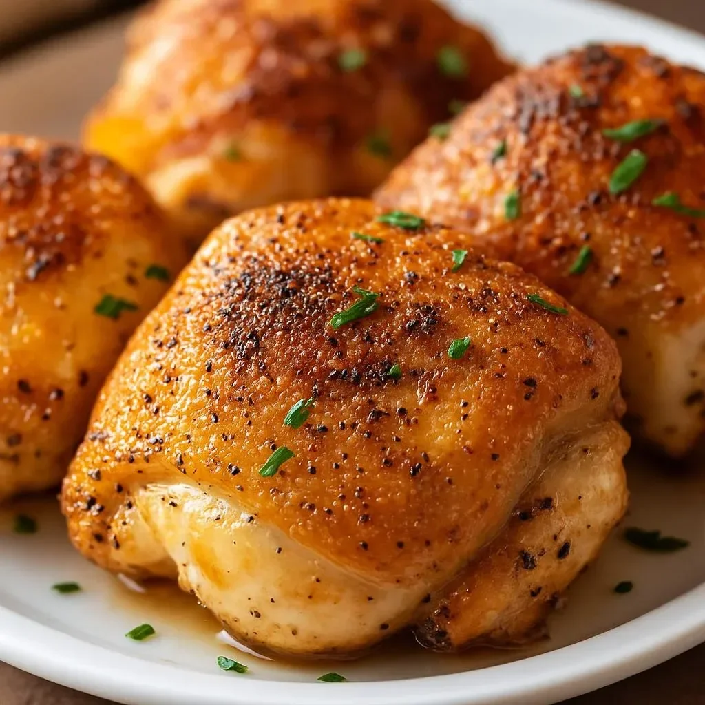 Crispy baked chicken thighs seasoned and ready for a delicious meal