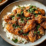 Baked spicy sesame butter chicken garnished with herbs and spices.