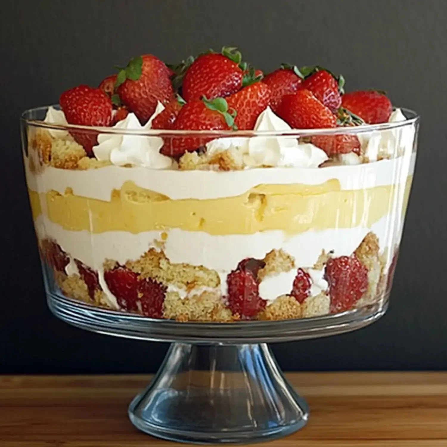 Delicious English Trifle with layers of sponge cake, custard, and fresh fruits