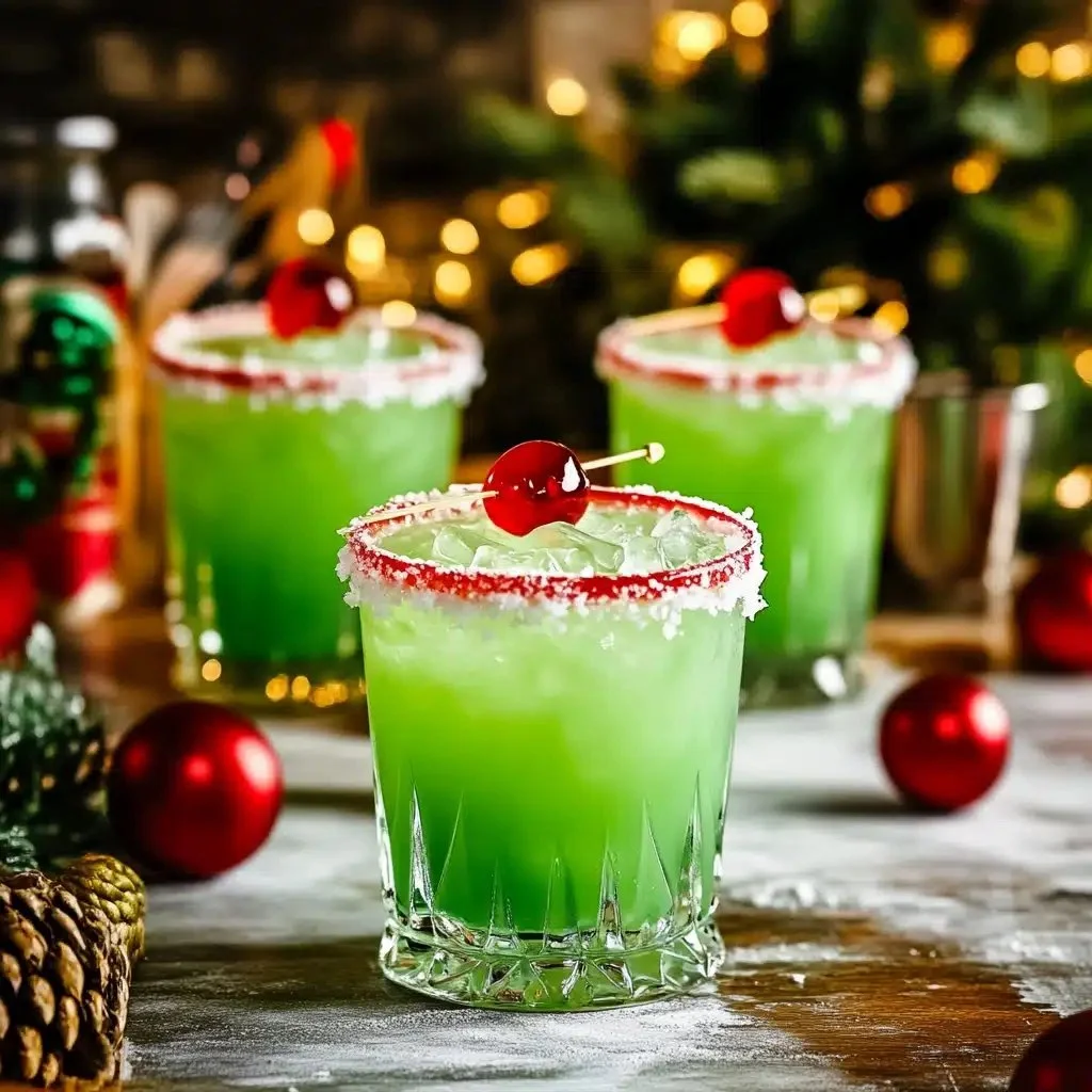 Festive Grinch drink mocktail served in a festive glass