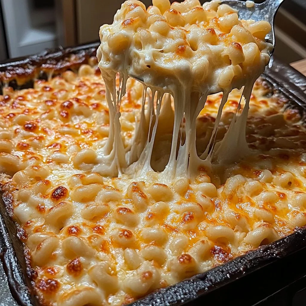 Delicious five cheese crack and cheese dish topped with melted cheeses.