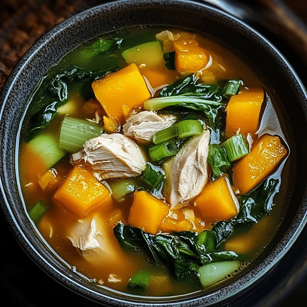 Bowl of flavorful Thai Chicken Soup with herbs and spices