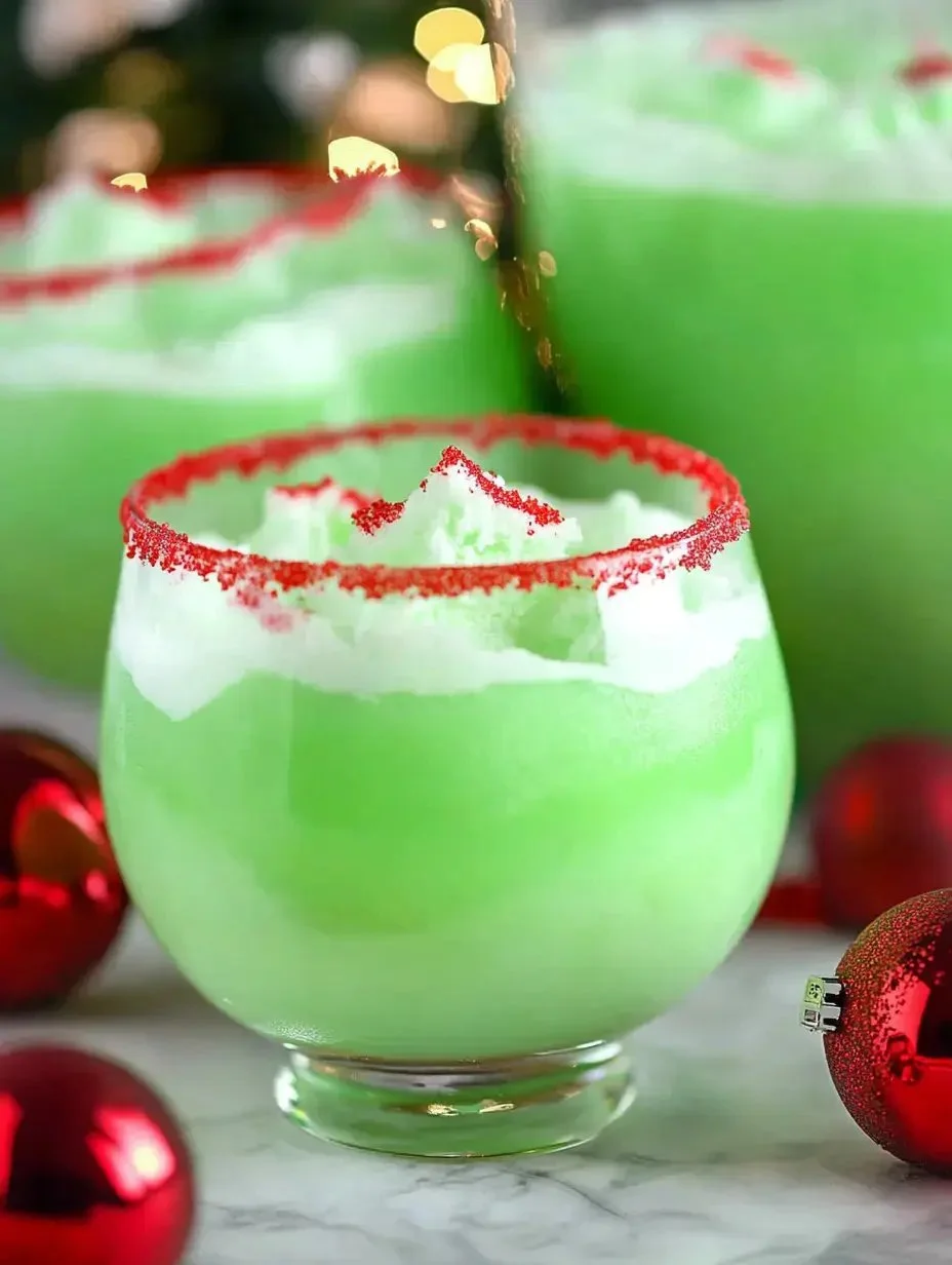 Festive Grinch Punch in a vibrant green bowl for holiday celebrations.