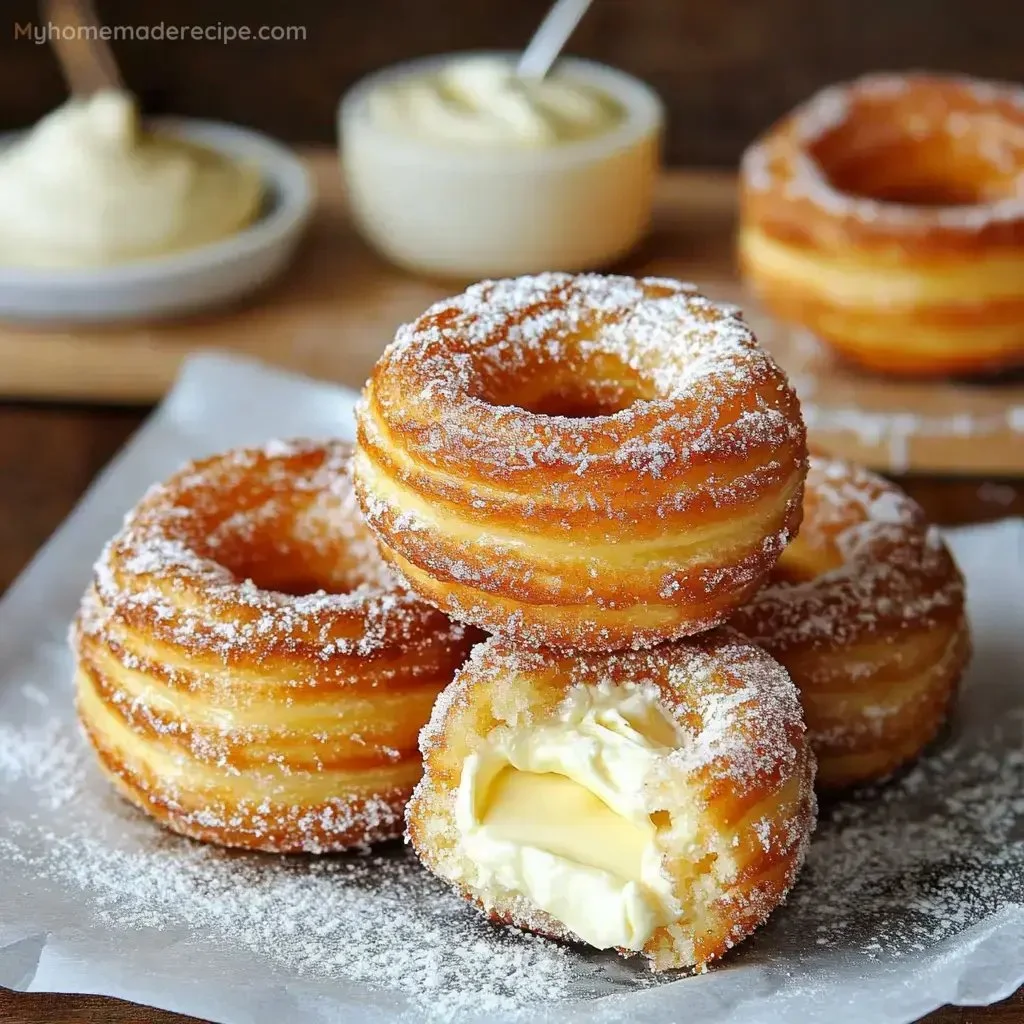 Delicious homemade cronuts topped with icing and sprinkles on a plate.